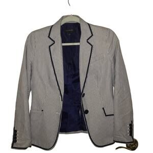 Talbots seersucker white and navy blazer 2
